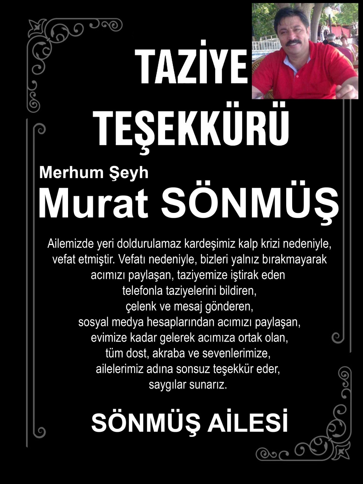 Sönmüş Ailesi’nden Teşekkür