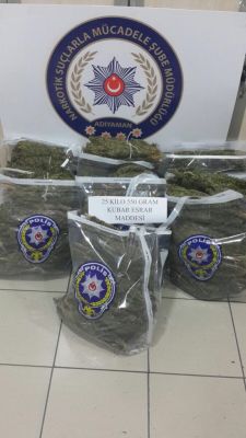 Adıyaman’da 25 kilo 550 gram esrar ele geçirildi