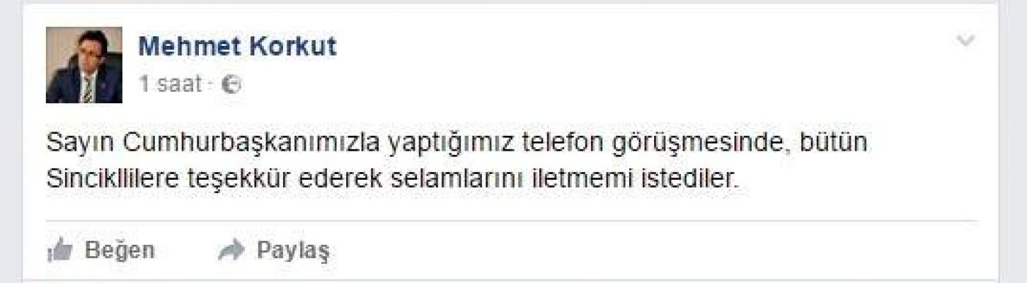 Cumhurbaşkanı Erdoğan Sincik halkına teşekkür etti