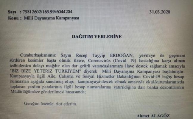 Milli Eğitim Müdürünün Öğretmenlere ‘Bağış yapın’ talimatı iddiası