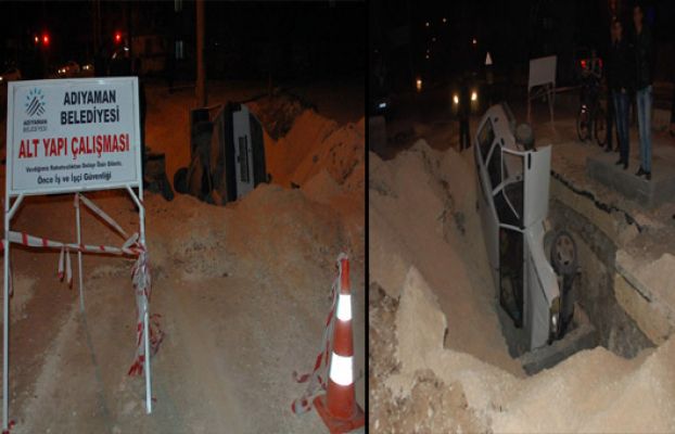 Otomobil Belediyenin Kazdığı Çukura Düştü