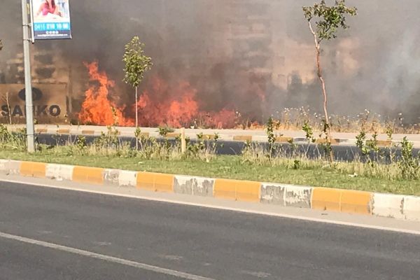 Yerleşim yerlerinin arasındaki otluk alan yandı