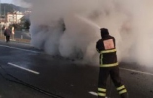 Seyir halindeki tır alev alev yandı