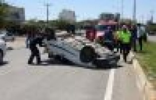 Eşeğe çarpmamak için takla attı