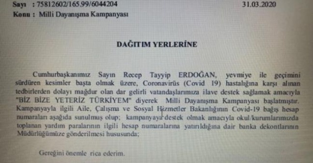 Milli Eğitim Müdürünün Öğretmenlere ‘Bağış yapın talimatı iddiası