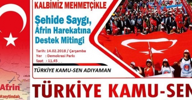 Zeytin Dalı Harekatına destek için miting düzenlenecek